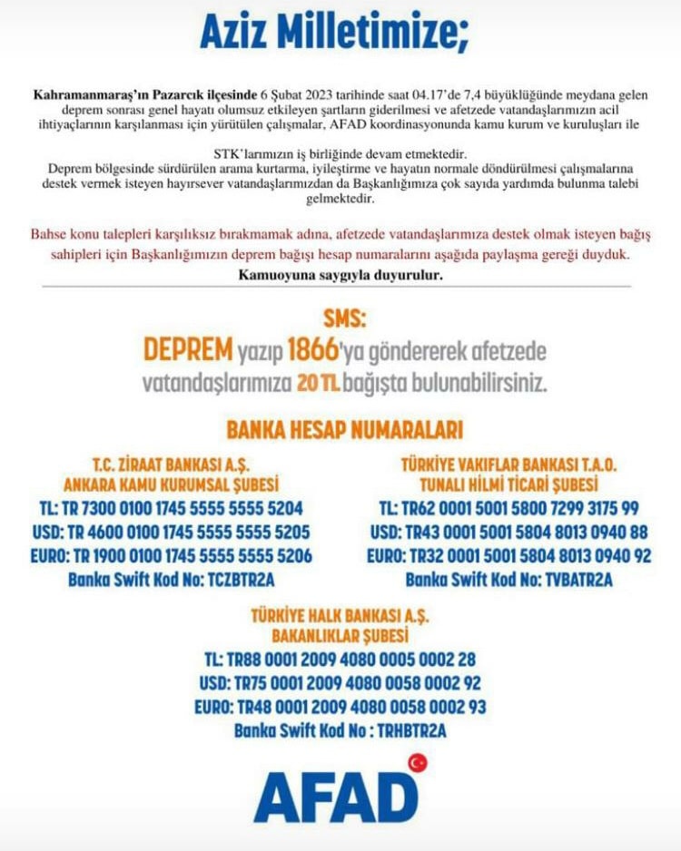 AFAD’dan Deprem Bağış Kampanyası